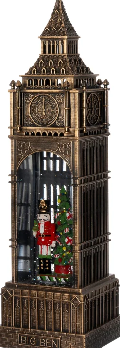 Intratuin automatische sneeuwbol big ben brons met verlichting 10,5 x 10,5 x 38,2 cm