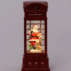 Intratuin automatische sneeuwbol telefooncel rood met verlichting 10,6 x 10,6 x 25 cm