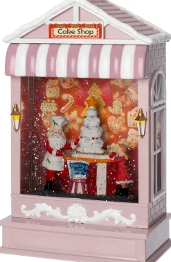 Intratuin automatische sneeuwbol cakewinkel met verlichting 16 x 9,3 x 25,6 cm