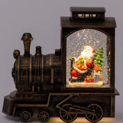 Intratuin automatische sneeuwbol trein brons met verlichting 20 x 10,5 x 19 cm