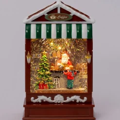 Intratuin automatische sneeuwbol koffiewinkel met verlichting 16 x 9,3 x 25,6 cm