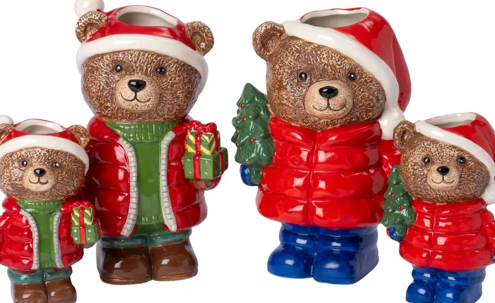 Intratuin bloempot Kerstbeer met cadeau rood 14 x 13 x 24 cm