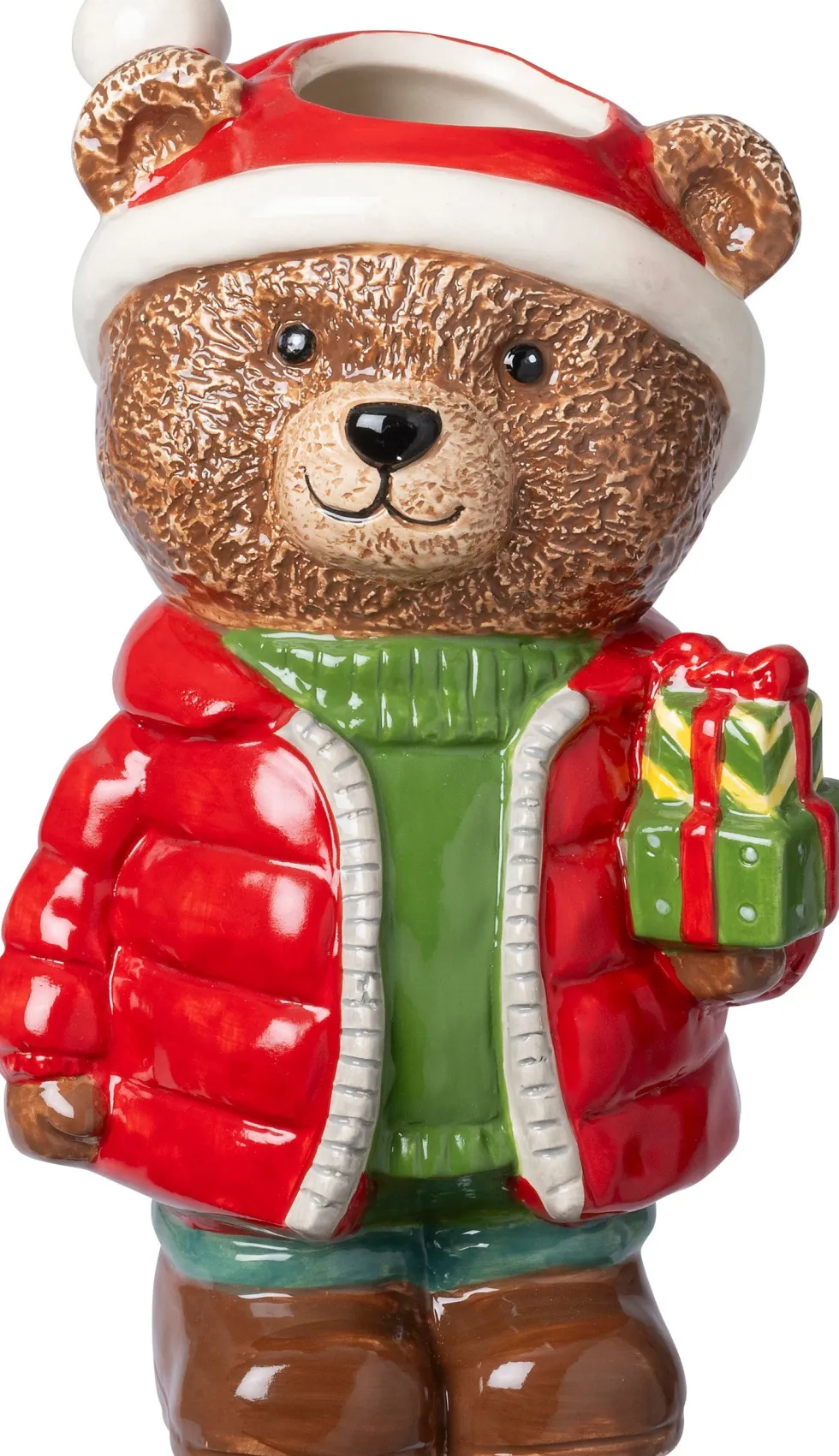 Intratuin bloempot Kerstbeer met cadeau rood 10 x 9 x 15 cm