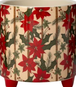 Intratuin bloempot Kerstster op poten wit / rood D 7,3 H 7,7 cm