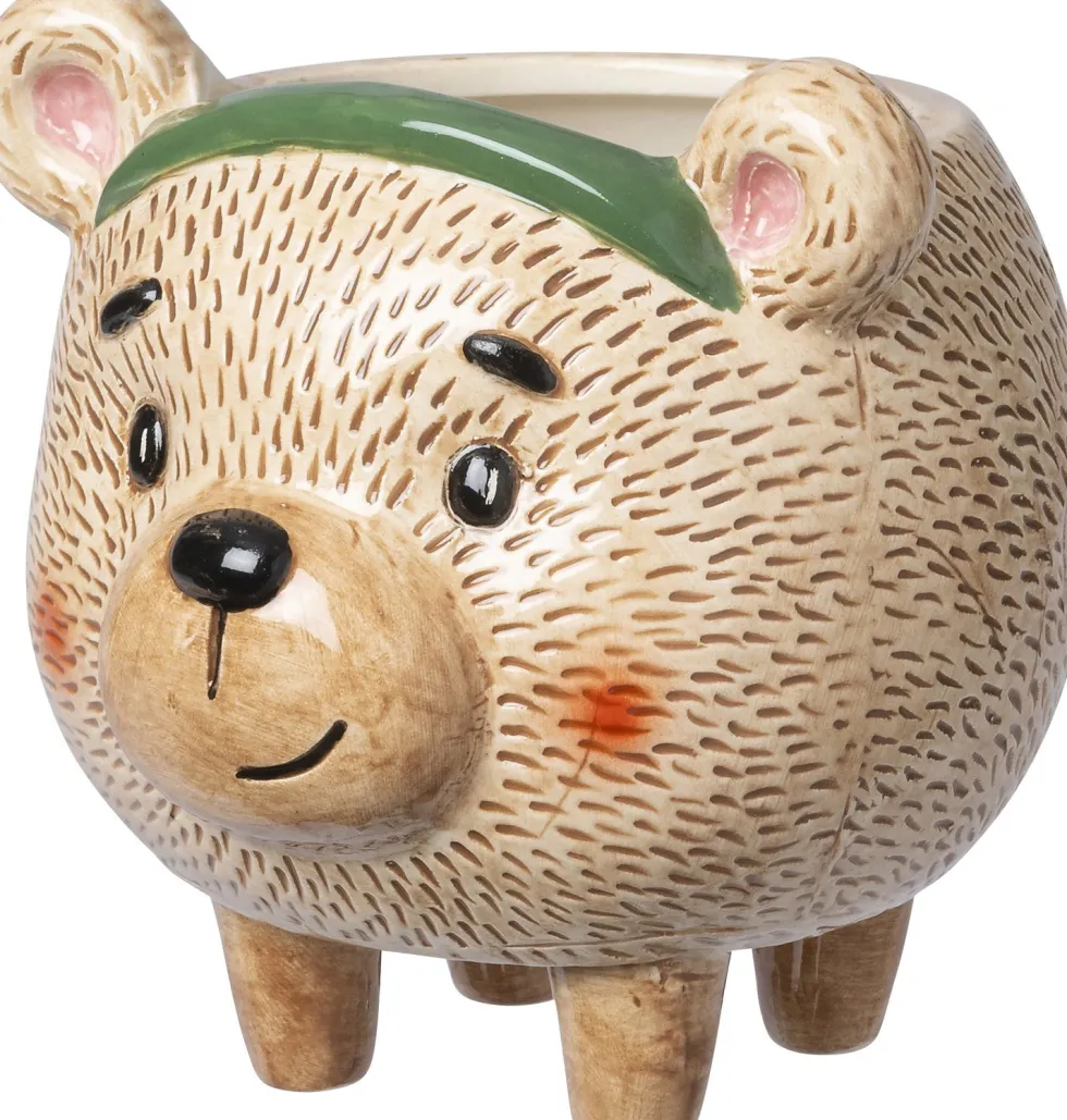 Intratuin bloempot op poten Kerstbeer met band bruin D 12 H 12 cm