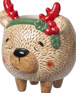 Intratuin bloempot op poten Kerstbeer met gewei bruin 12 x 12 x 14 cm