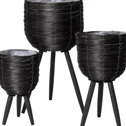 Intratuin bloempot op poten riet zwart D 25 H 46 cm