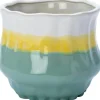 Intratuin bloempot op voet Adil wit / geel / groen D 7 H 7 cm