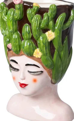 Intratuin bloempot Vrouw met cactussen roze 14 x 13 x 22 cm
