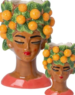 Intratuin bloempot Vrouw met sinaasappels bruin 13,5 x 13,5 x 21 cm
