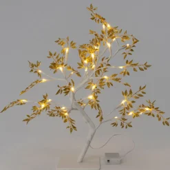 Intratuin decoratieboom blad wit / goud met verlichting 14 x 14 x 45 cm