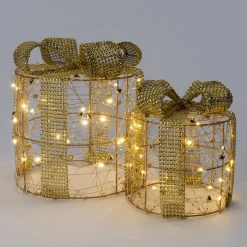 Intratuin decoratieboom Helmia cadeau goud met verlichting D 15 H 17 cm