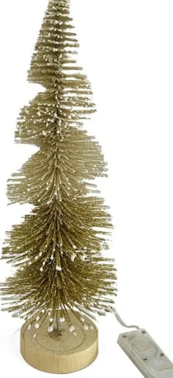 Intratuin decoratieboom Pine goud met 10 lampjes warm wit D 25 H 9,5 cm