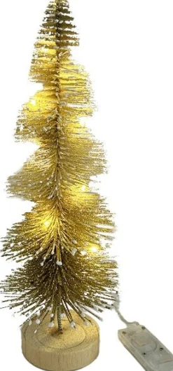 Intratuin decoratieboom Pine goud met 10 lampjes warm wit D 25 H 9,5 cm