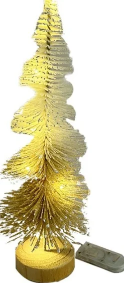 Intratuin decoratieboom Pine goud / wit met 10 lampjes warm wit D 25 H 9,5 cm