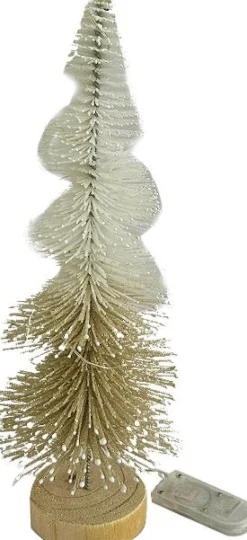 Intratuin decoratieboom Pine goud / wit met 10 lampjes warm wit D 25 H 9,5 cm