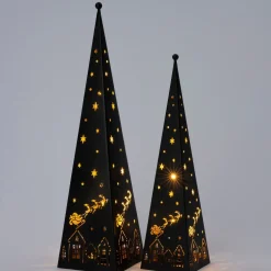 Intratuin decoratieboom Soenda kegel arreslee zwart met verlichting 10 x 10 x 41 cm