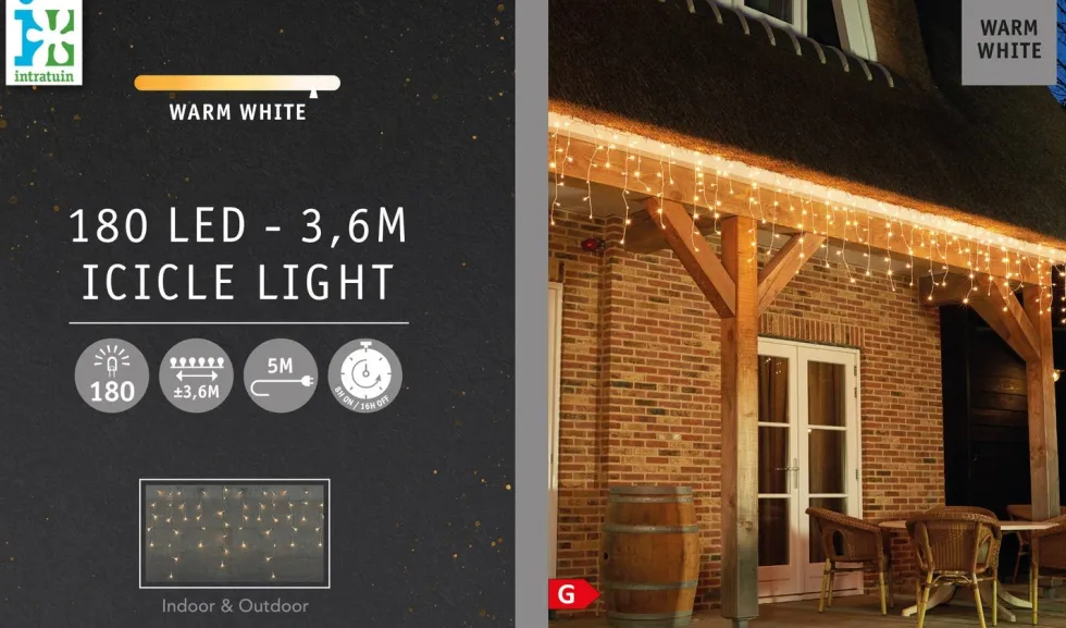 Intratuin ijspegelverlichting met 180 lampjes warm white 3,6 m