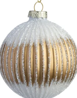 Intratuin kerstbal Bankend goud / wit D 8 cm
