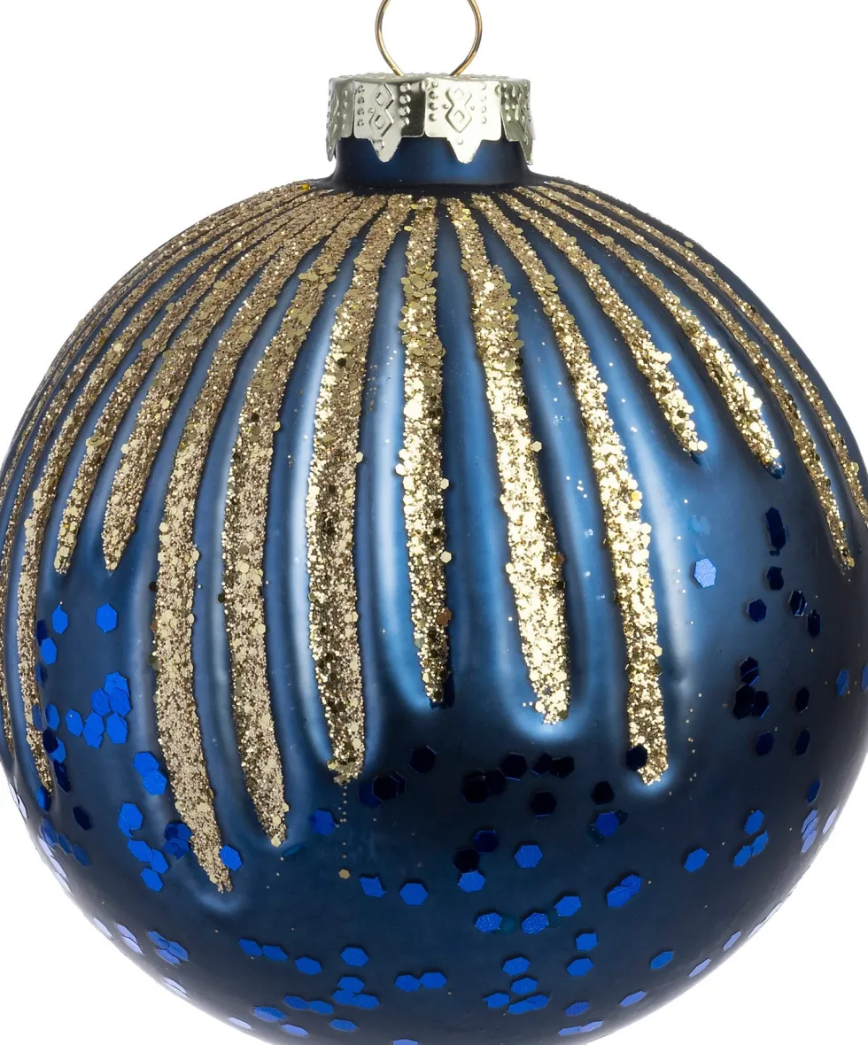Intratuin kerstbal Cairndow blauw lijnen D 8 cm