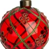 Intratuin kerstbal Cleggan rood lijnen D 8 cm