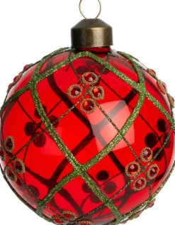 Intratuin kerstbal Cleggan rood lijnen D 8 cm