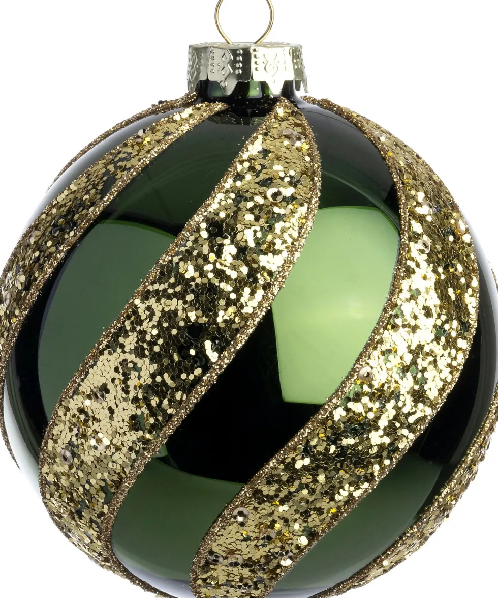 Intratuin kerstbal Cousland groen lijnen D 10 cm