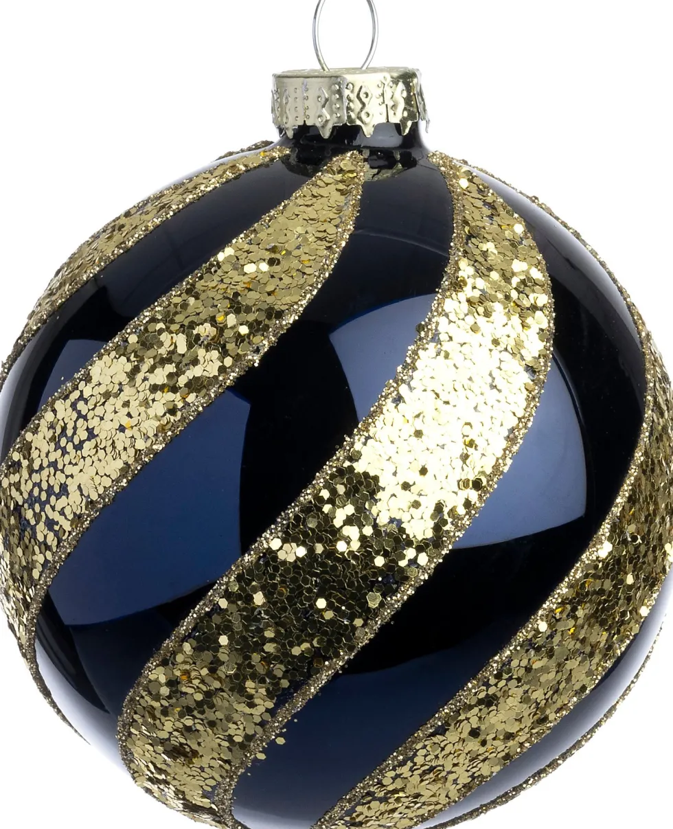 Intratuin kerstbal Cousland blauw lijnen D 8 cm