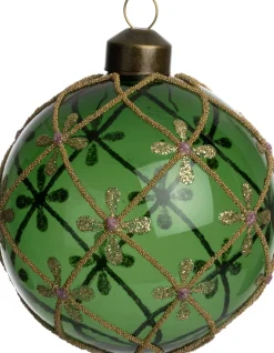 Intratuin kerstbal Eilish groen bloem D 8 cm