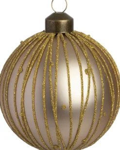 Intratuin kerstbal Endy crème / goud lijnen D 8 cm
