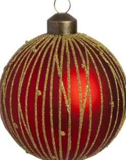 Intratuin kerstbal Endy rood lijnen D 8 cm