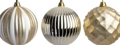 Intratuin kerstbal goud / wit reliëf D 14 cm 3 stuks