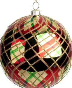 Intratuin kerstbal Joy rood / groen / goud tartan D 10 cm