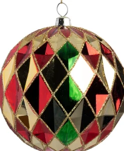 Intratuin kerstbal Joy rood / groen / goud ruit D 10 cm