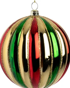Intratuin kerstbal Joy rood / groen / goud ribbel D 10 cm