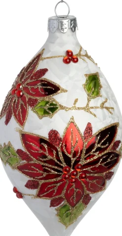 Intratuin kerstbal Maharees pegel wit / rood D 8 H 14 cm