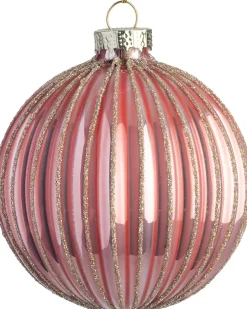 Intratuin kerstbal Milton roze mat streep D 16 cm