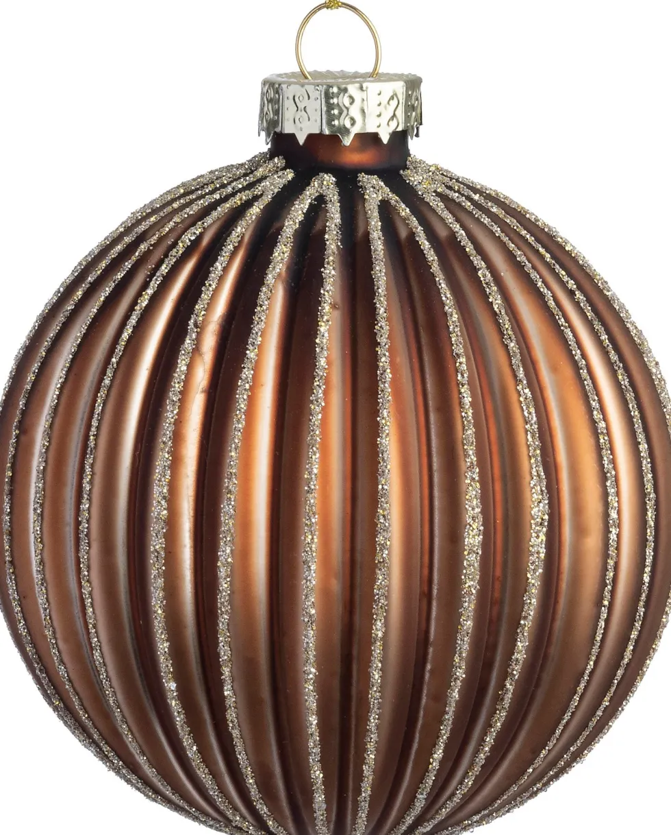 Intratuin kerstbal Moy bruin mat streep D 8 cm