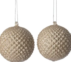 Intratuin kerstbal Pine beige D 6,5 H 7 cm 2 stuks