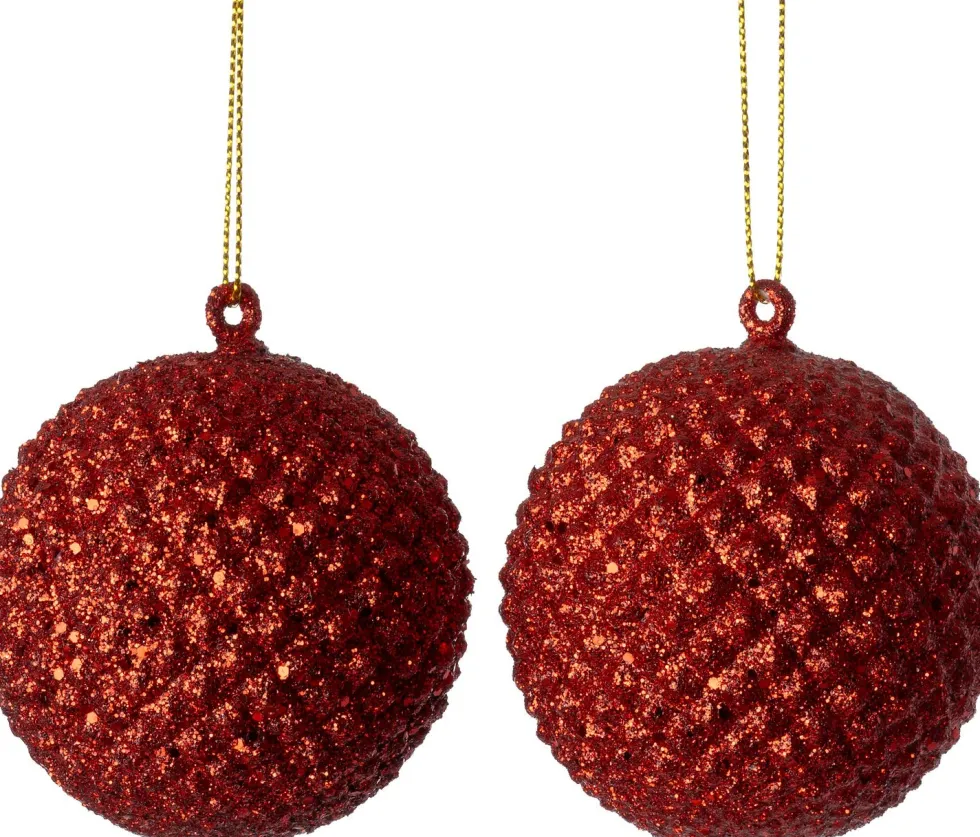 Intratuin kerstbal Pine rood D 6,5 H 7 cm 2 stuks