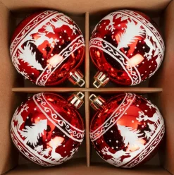 Intratuin kerstbal rood / wit tafereel D 8 cm 4 stuks