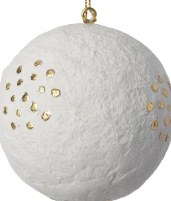 Intratuin kerstbal wit / goud kleine stippen D 7 H 7 cm