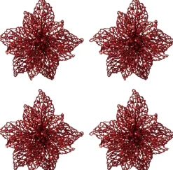 Intratuin kerstclip Anja bloem rood D 20 H 5 cm 4 stuks