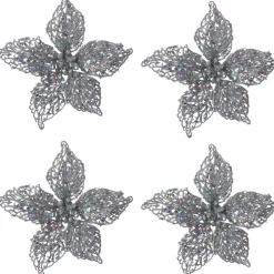 Intratuin kerstclip Anja bloem zilver D 20 H 5 cm 4 stuks