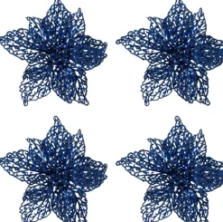 Intratuin kerstclip Anja bloem blauw D 20 H 5 cm 4 stuks