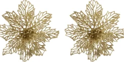 Intratuin kerstclip bloem goud D 13,5 cm 2 stuks