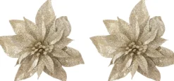 Intratuin kerstclip Fleir bloem beige D 14 cm 2 stuks