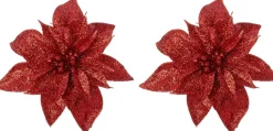 Intratuin kerstclip Fleir bloem rood D 14 cm 2 stuks