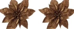 Intratuin kerstclip Fleir bloem bruin D 14 cm 2 stuks