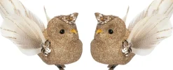 Intratuin kerstclip Hibou uil beige 12,7 x 9 x 5 cm 2 stuks